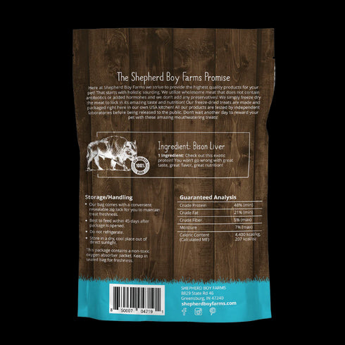 Shepherd Boy Farms Freeze Dried Raw Dog Treats - Bison Liver - 8oz